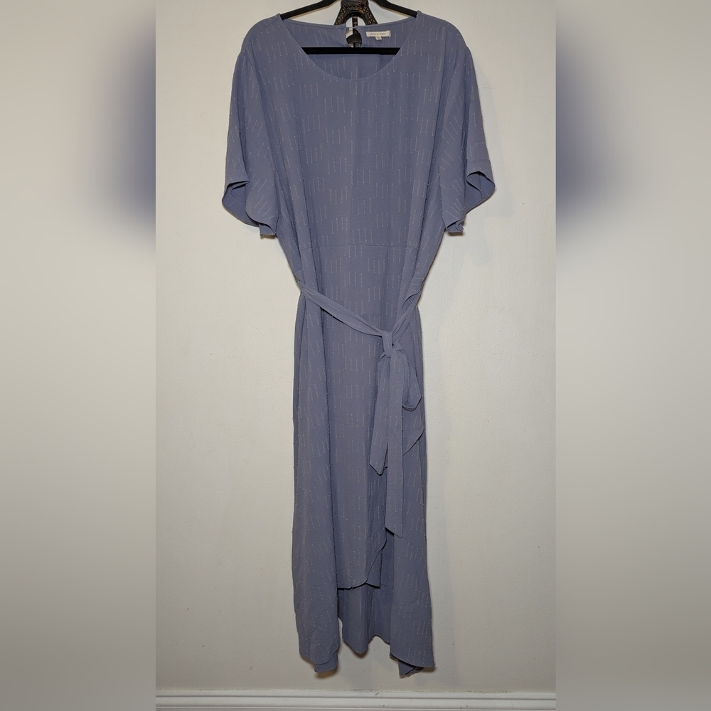 Tea n Rose Blue High-Low Belted Midi Dress Textured with Ruffle Women's Size 3X
